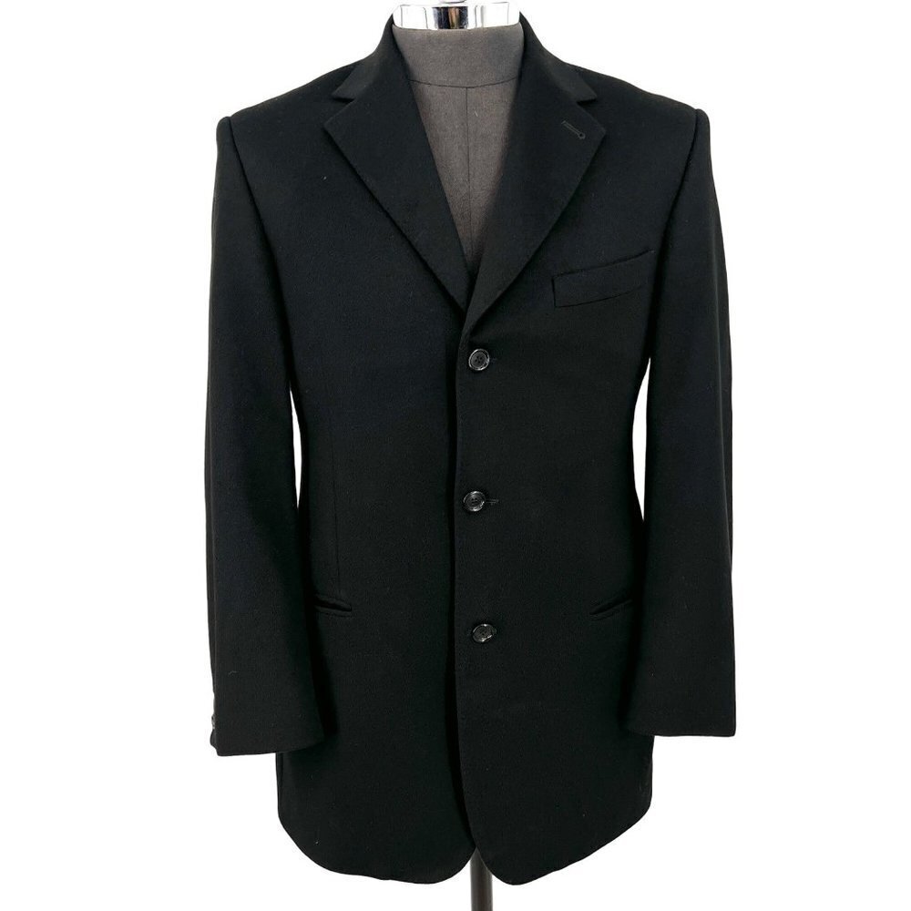 Zanetti 100%‎ Cashmere 3 Button Blazer Black Double Vent Tailored Made in Italy